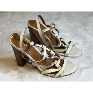 CATO Womens Size  7 Beige Ivory   Strappy 4” Chunky Block High Heel Sandals